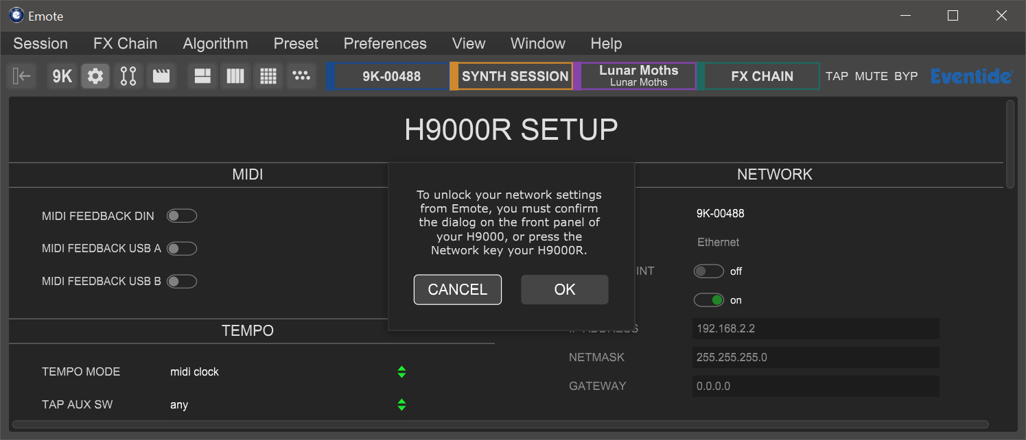 emote network setup dialog