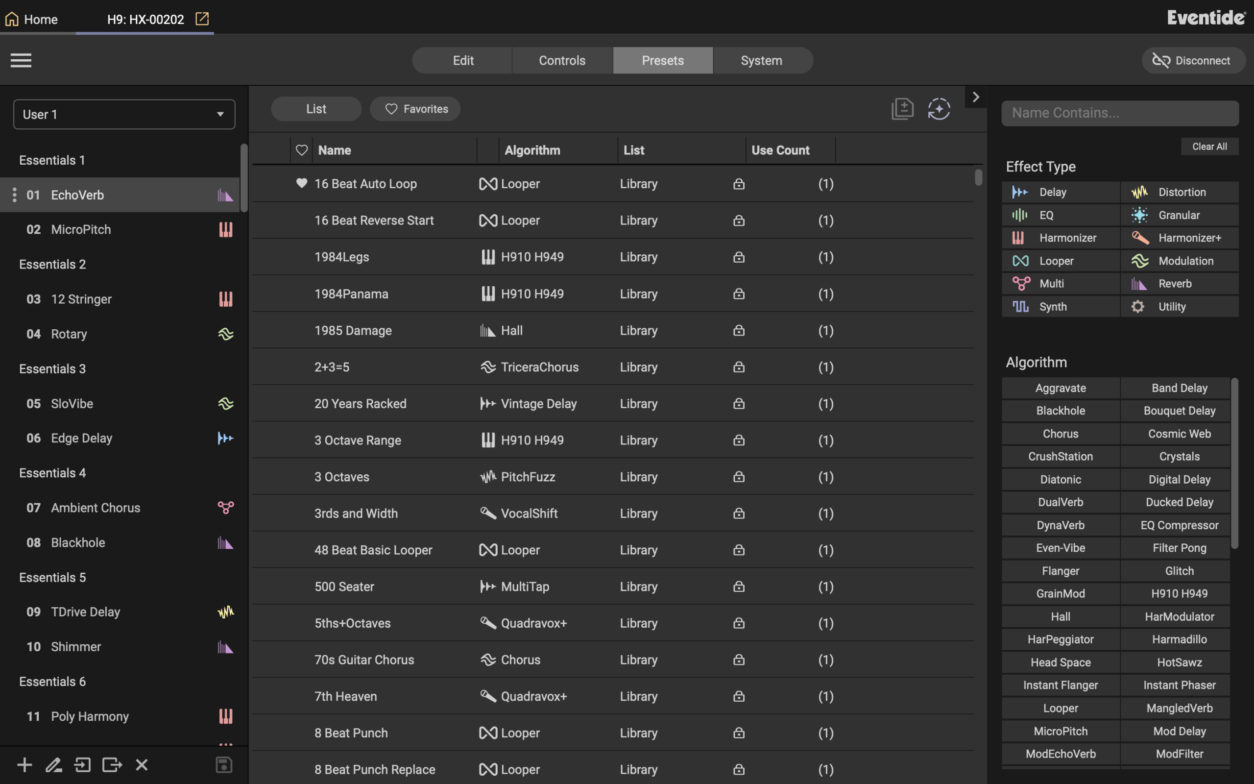 Eventide Control presets