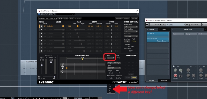 How do I set the key in Octavox for Audio